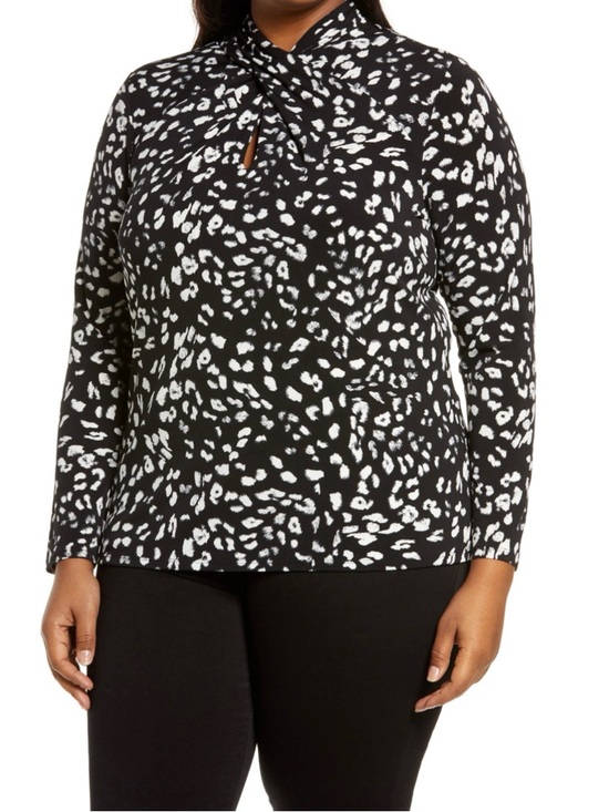 Vince Camuto Tops - VINCE CAMUTO Abstract Animal Print High-Collar Keyhole Blouse - Rick Black 1X